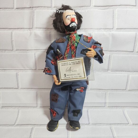 VINTAGE EMMETT KELLY CLOWN WEARY WILLIE WIND UP ANIMATED MUSICAL 13" DOLL w/ COA - Picture 8 of 9